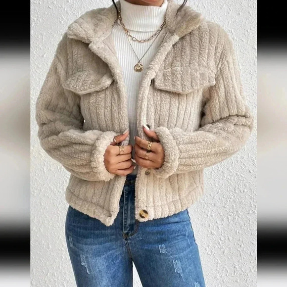 Flap Detail Fluffy Jacket - Picture 2 of 6